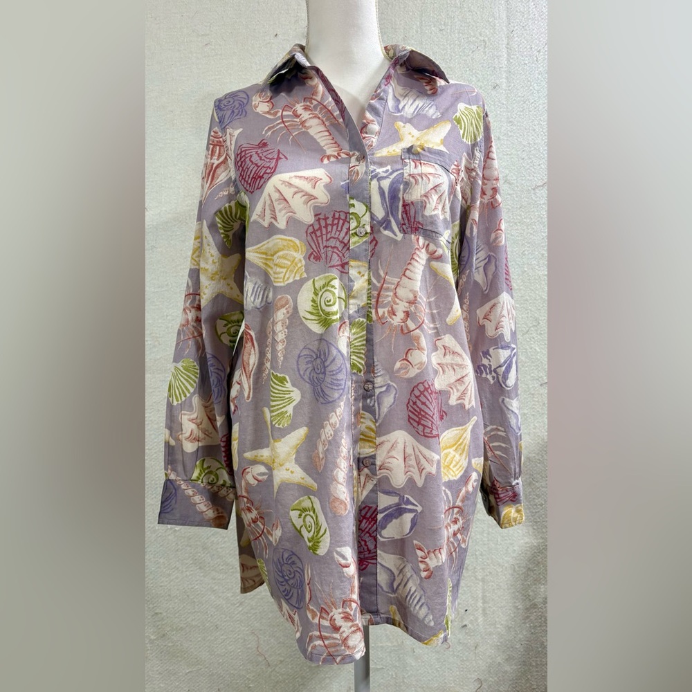 Relaxed Lavender Shell-Print Button-Down Shirt